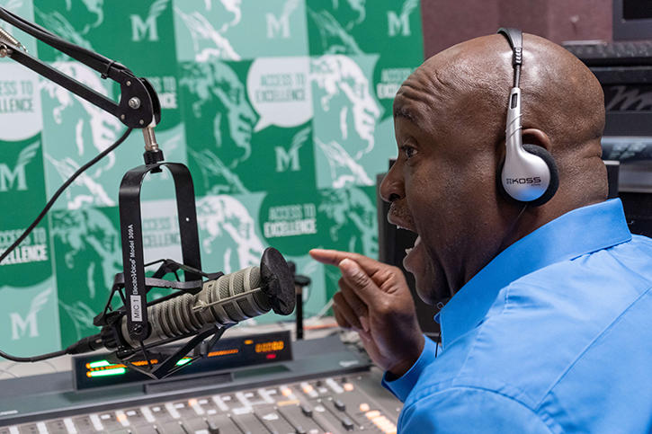 Mason president Gregory Washington records podcast in the studio